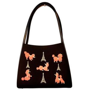 Vintage Y2K Mcbling Flirty Paris Pink Poodles Black Shoulder Bag